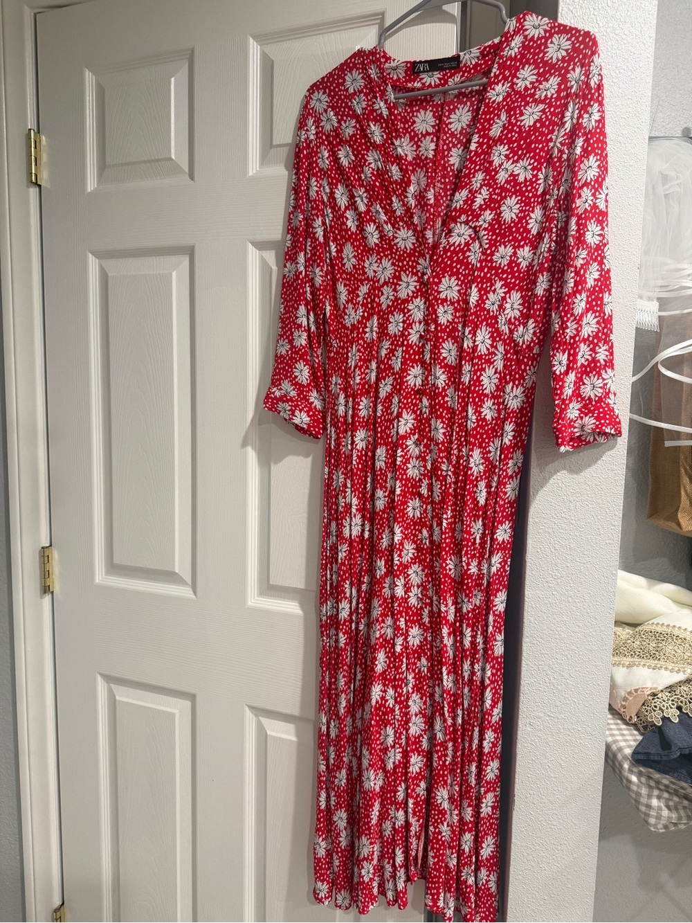 Zara Red Dress with White Daisy Print